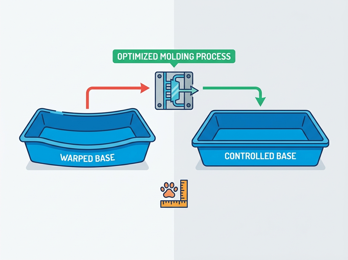 Cat litter box injection molding process and warpage control
